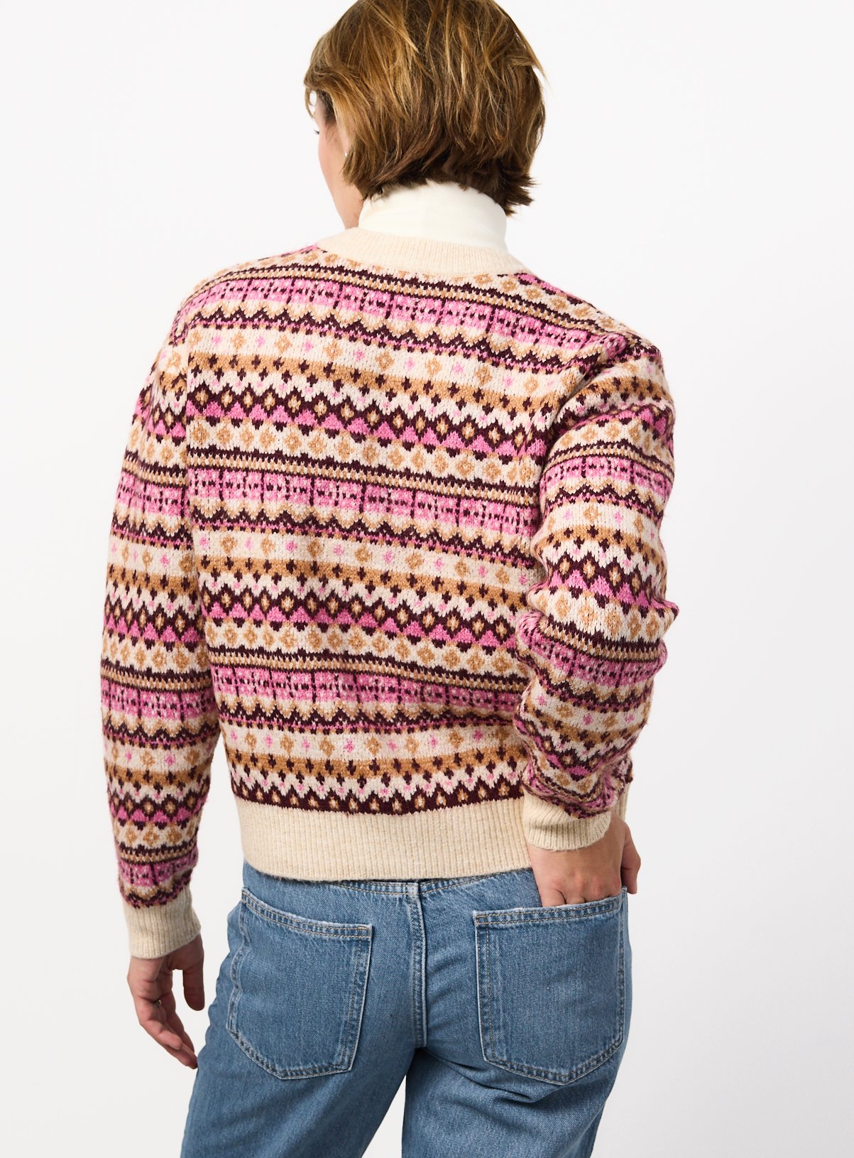 Multi-Coloured Fairisle-Style Crewneck Cardigan M - Image 4 thumbnail